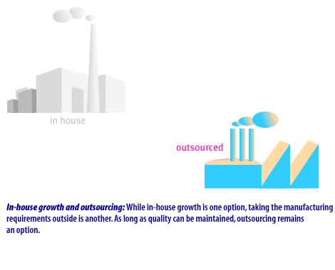 2) In-house growth and outsourcing: While in-house growth is one option, taking the manufacturing requirements outside is another. 