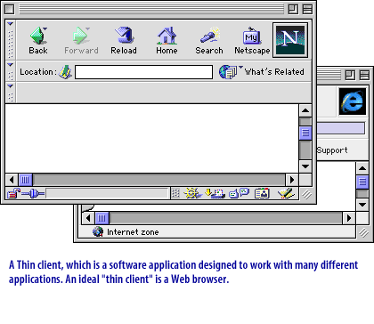 1) A Thin Client, which is a software application designed to work with many different applications. An ideal thin client is a web browser.