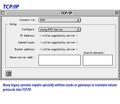 2) Many legacy systems require specially written stacks or gateways to translate existent protocols into TCP/IP.