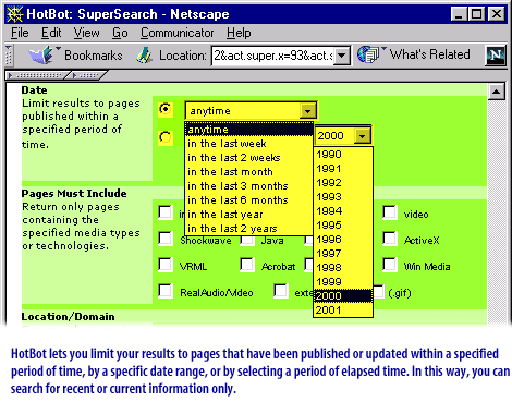 1) Hotbot lets you limit your result to pages