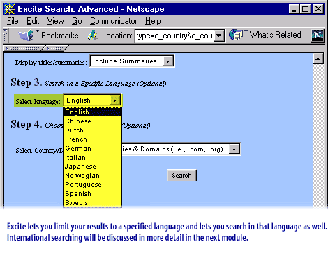 4)Excite lets you limit your results to a specified language