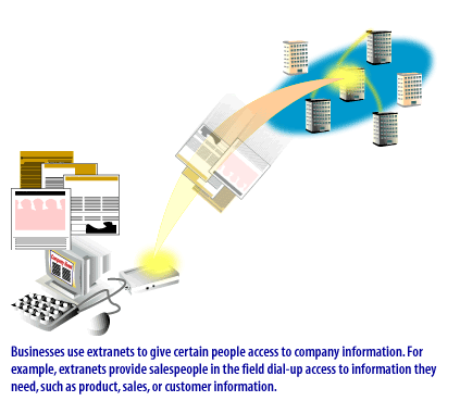 4) Businesses use extranets to give certain people acccess to company information.