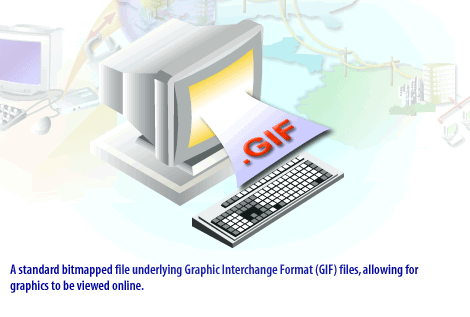 8) A standard bitmapped file underlying (GIF) Graphic Interchange Format files, aloowing for graphics to be viewed online