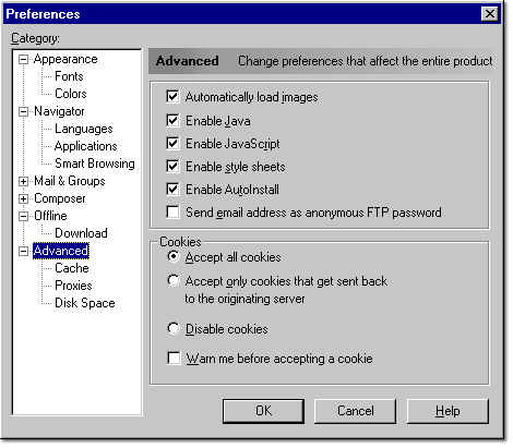 Internet Properties Dialog Box