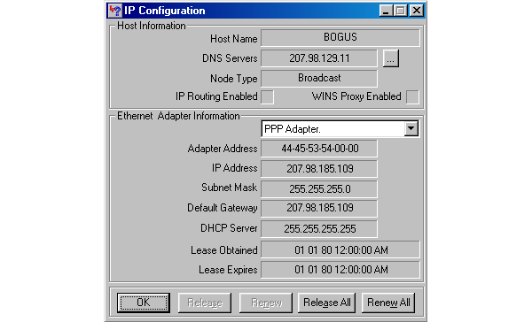 2) WINIPCFG is a Windows 95/98-specific utility used to provide information about IP addresses, network connections, and Internet resources. The Windows  version of WINIPCFG is called IPCONFIG. 