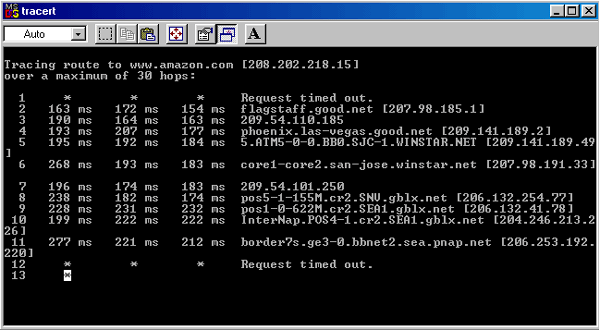 4) Tracert (pronounced tracer-tee) is a program that shows routing and delay times over the Internet from your PC to a destination computer such as bing.com.