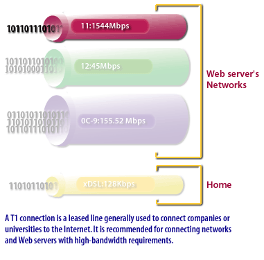 1) A T1 connection is a leased line generally used to connect companies