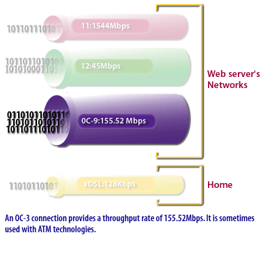 5) An OC-3 connection provides a throughput rate of 155.52 Mbps.