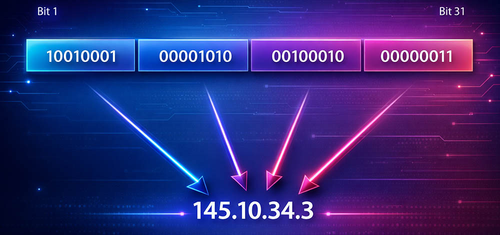 Binary representation of an IPv4 address.