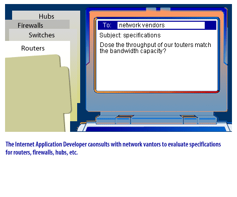 8) App Dev consults with network vendors to evaluate specifications for routers