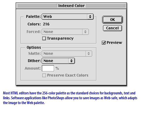 6) Most HTML editors have the 256 color palette as the standard choices for backgrounds