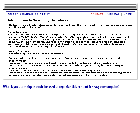 7) What layout techniques could be used to organize this content for easy consumption?