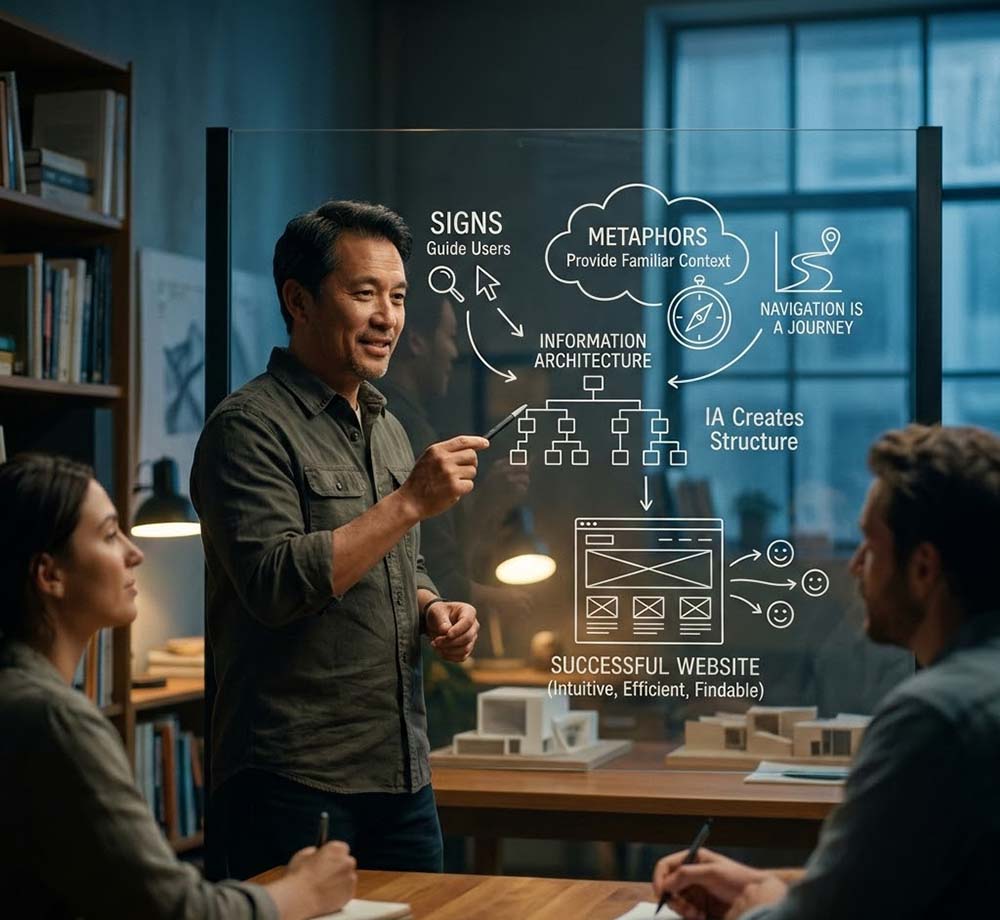Diagram showing the intersection of IA, Signs, and Metaphors in modern web design.