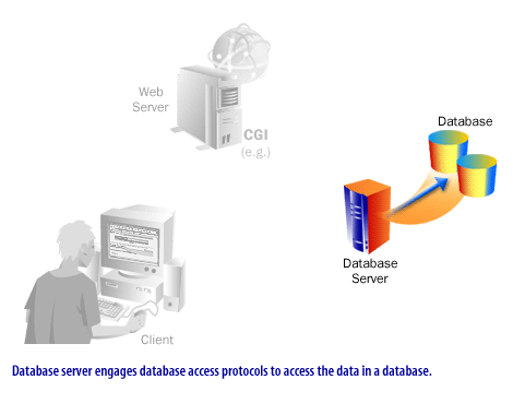 4) Database server engages database access protocoles to access the data in a database.